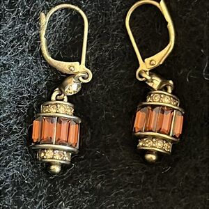 Vintage Givenchy Amber brown beveled crystal gold-tone lever back earrings